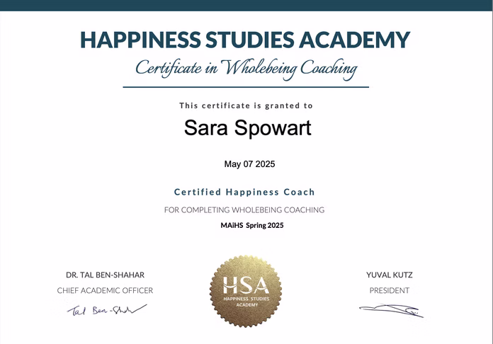 Dr. Sara Spowart professional certificate