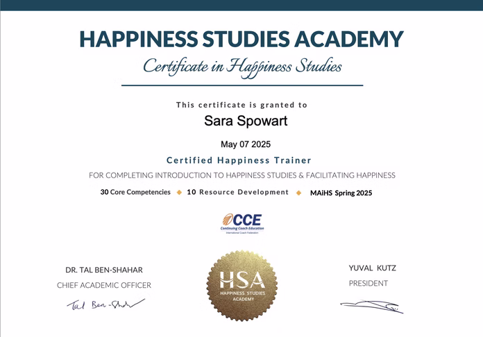 Dr. Sara Spowart professional certificate